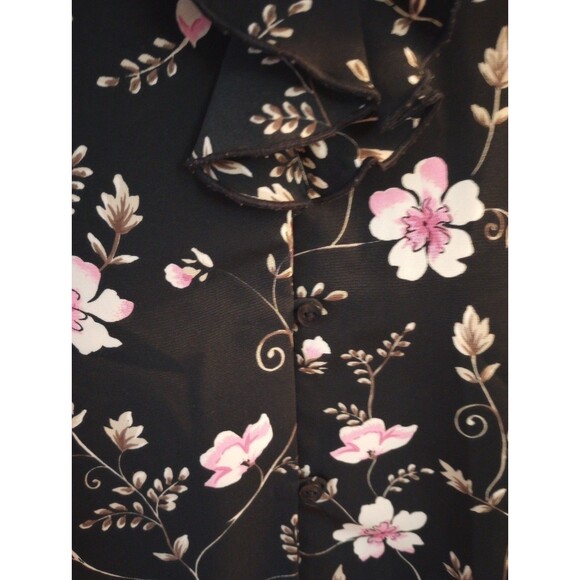 Y2K Ruffle Blouse Shirt 8P Black Floral Button Front Whimsigoth Cottagecore - Picture 7 of 10